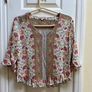 Floral V-Neck Ruffle Hem Top
